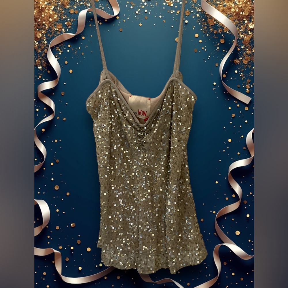 Sequin Camisole by In The Now, Gold and Silver Sequins, Spaghetti Straps, Sz 8